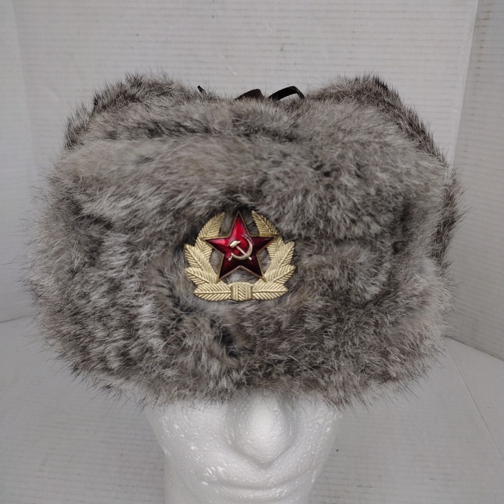 Mad Bomber Rabbit Fur Hat Russian Winter Hat With Eat Flaps Size Large EUC - Picture 2 of 13